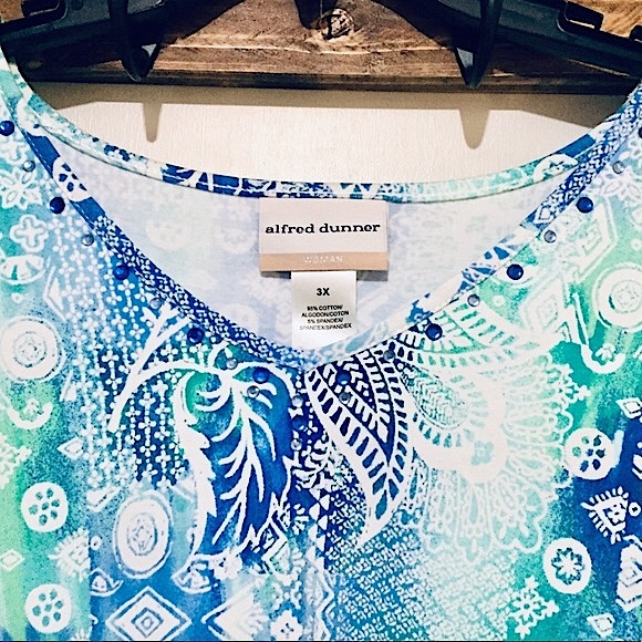 🌴NWOT Alfred Dunner Blue/Green Tropical Top (3X) - Picture 3 of 7